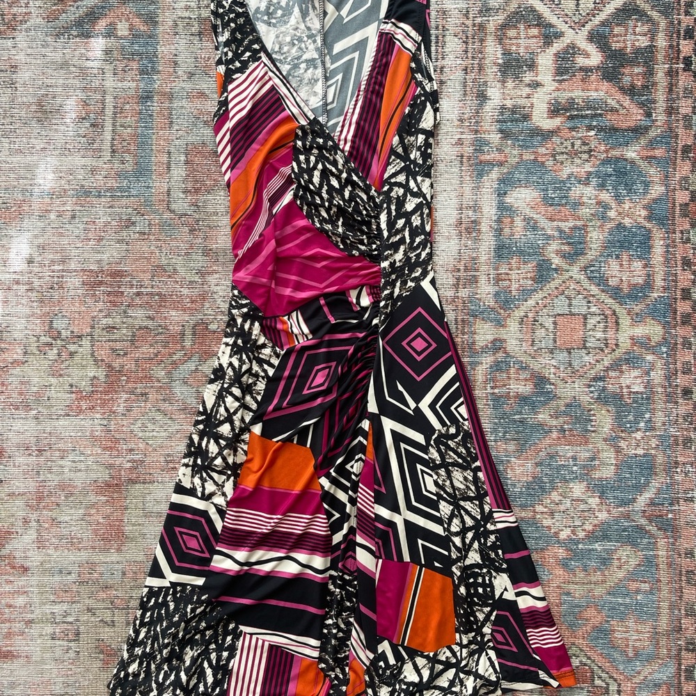 Vintage Purple Rain Asymmetrical Dress in Black, Orange, and Purple